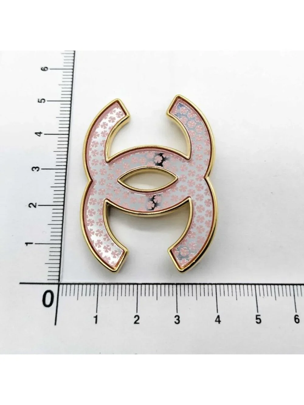 Chanel CC Logo Brooch Gold Pink Clover Pin